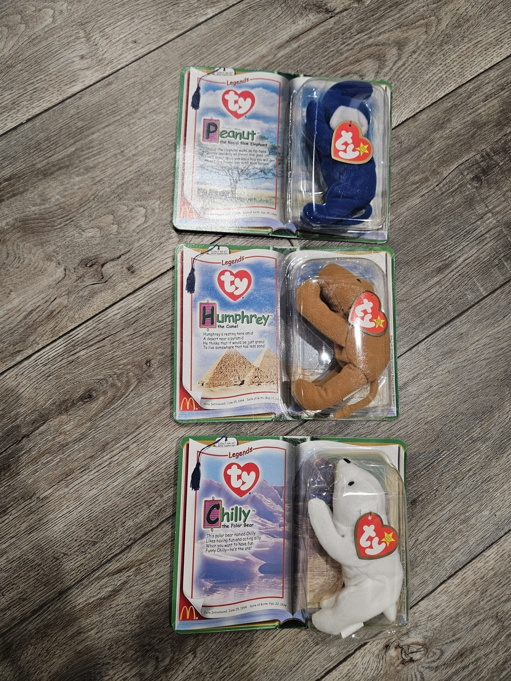 Ty Beanie Babies Set - Peanut, Humphrey & Chilly (Blue, Brown, White)